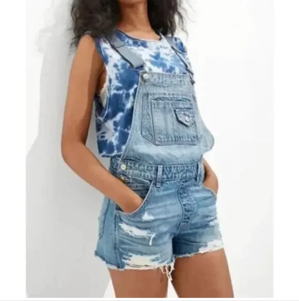 American Eagle Outfitters Blue Jean Shorts Overalls